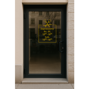 Naklejka z godzinami otwarcia – z motywem nożyczek